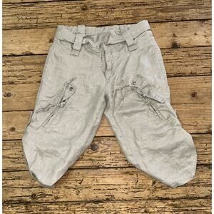 Armani Exchange Women’s Sz 0 Silver Beige Capri Cargo Pants W/ Cuffed Bottoms